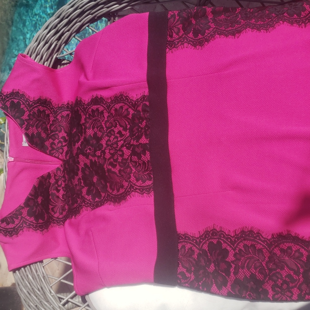 ❤Danny & Nicole Fuchsia Dress with Black Lace (18W)